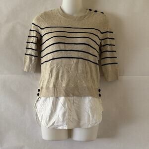 Veronica Beard Knot Mariner Silk Cashmere Layered Sweater Size XS Striped Twee